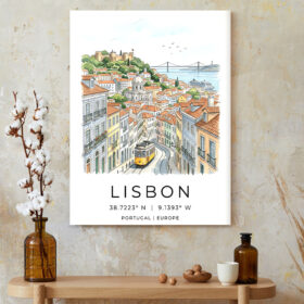 Charming Lisbon Portugal Canvas Print – Vintage Tram Cityscape Art