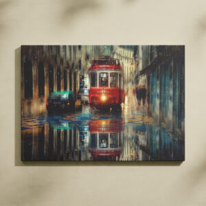 Lisbon Tramway Vintage Canvas Art - Portugal Cityscape Wall Decor