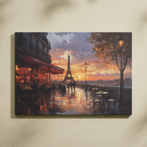 Paris Cafe Sunset View Canvas Print - Romantic French Street Scene