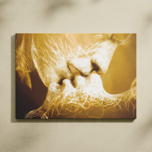 The Kiss of Love in Gold Canvas Print - Elegant Romantic Wall Art