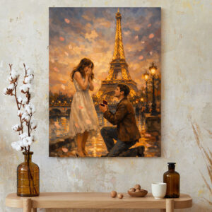 Un Amour Sous la Tour Eiffel Canvas - Romantic Paris Couple Art