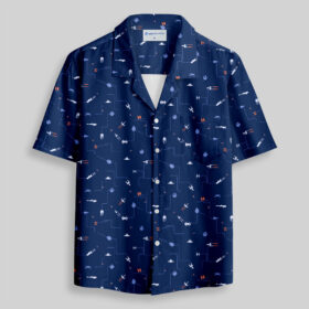 Spaceship Icon Blue Pocket Hawaiian Shirt