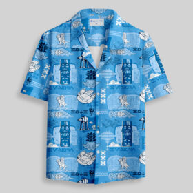 Hawaiian Traditional Tiki Blue Pocket Hawaiian Shirt