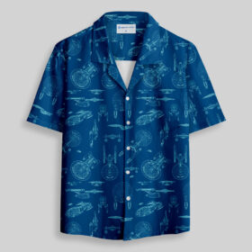 Spaceship Line Drawing Pocket Hawaiian Shirt