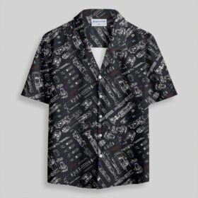 Space War Weapons Black Pocket Hawaiian Shirt
