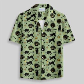 Midnight Cat Whispers Pocket Hawaiian Shirt