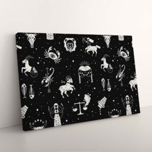 Alternative view of Zodiac Signs Icon Black and White Canvas Print