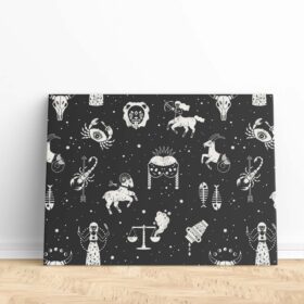 Zodiac Signs Icon Black and White Canvas Print