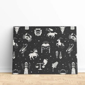 Zodiac Signs Icon Black and White Canvas Print