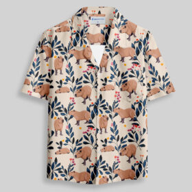 Capybara and Plants Pocket Hawaiian Shirt