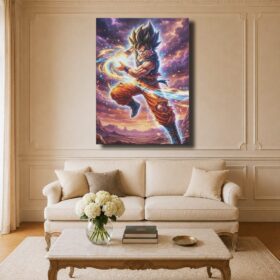 Dragon Ball Canvas Art – Goku Kamehameha Desert Sunset