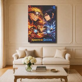 Naruto Canvas Art – Naruto vs Sasuke Fire & Lightning Poster