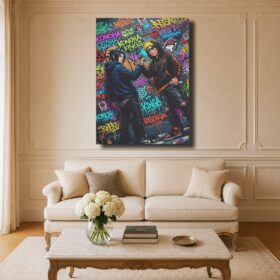 Naruto Canvas Art – Naruto & Sasuke Handshake Graffiti Street Art