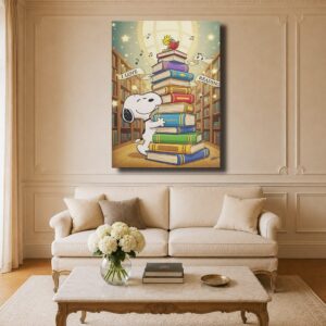 Cartoon Canvas Art - Snoopy & Woodstock Reading in the Library