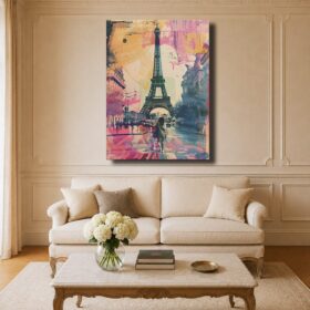 Paris Canvas Art – Colorful Fashion Illustration Eiffel Tower