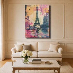 Paris Canvas Art - Colorful Fashion Illustration Eiffel Tower