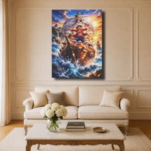 One Piece Canvas Art - Luffy on Going Merry at Sunset