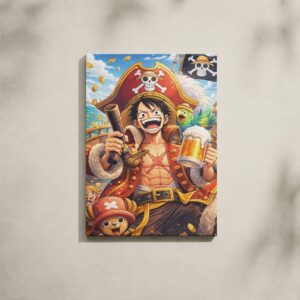 Alternative view of One Piece Canvas Art - Pirate King Luffy & Chopper Sharing a Beer