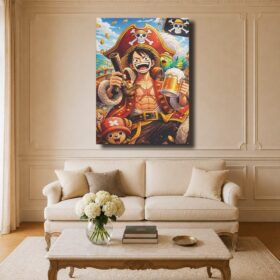 One Piece Canvas Art – Pirate King Luffy & Chopper Sharing a Beer