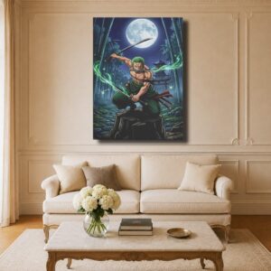 Zoro Canvas Art - Three Katanas, Pagoda & Bamboo Forest