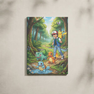 Alternative view of Pokémon Canvas Art - Ash & Kanto Starters in the Forest