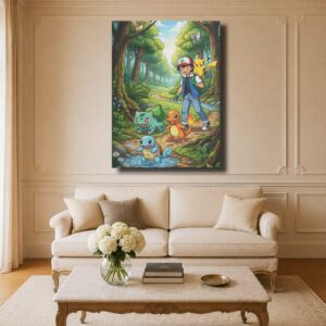 Pokémon Canvas Art - Ash & Kanto Starters in the Forest