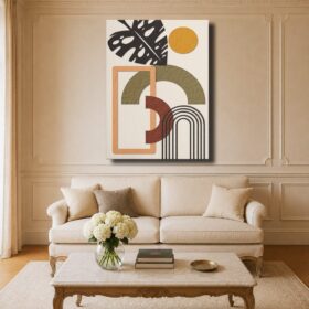 Abstract Canvas Art – Minimalist Pastel Monstera Leaf