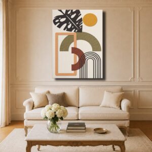 Abstract Canvas Art - Minimalist Pastel Monstera Leaf