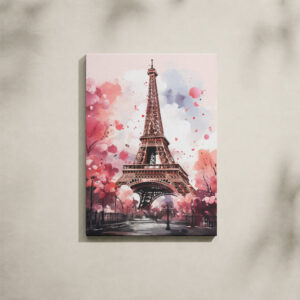 Alternative view of Paris Canvas Art - Watercolor Eiffel Tower & Spring Cherry Blossoms