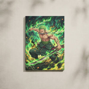 Alternative view of Zoro Canvas Art - Three Swords Green Flames