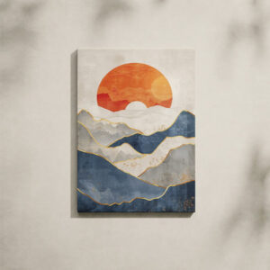 Alternative view of Landscape Canvas Art - AI Generated Mountains & Sun Poster