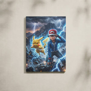 Alternative view of Pokémon Canvas Art - Ash & Pikachu Lightning Storm Mountain