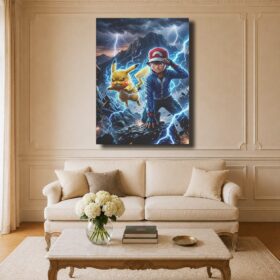 Pokémon Canvas Art – Ash & Pikachu Lightning Storm Mountain