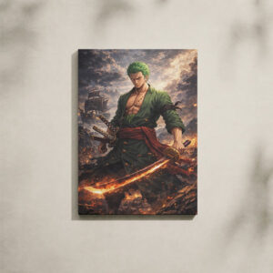 Alternative view of Zoro Canvas Art - Flaming Katana & Pirate Ship