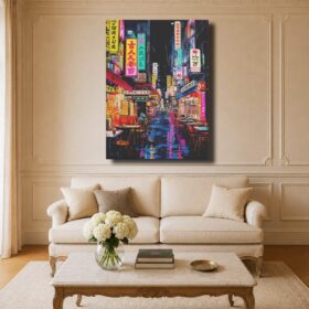 Cyberpunk Canvas Art – Tokyo Neon Night Alleyway