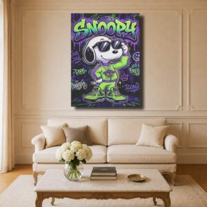 Cartoon Canvas Art - Snoopy Joe Cool Neon Graffiti