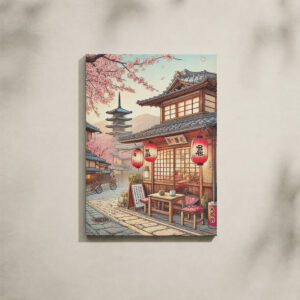 Alternative view of Japanese Canvas Art - Sakura, Pagoda & Traditional Street