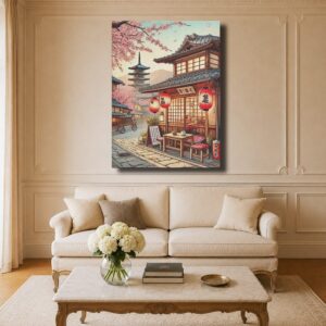Japanese Canvas Art - Sakura, Pagoda & Traditional Street