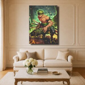 Zoro Canvas Art - Three Swords Green Flames Forest