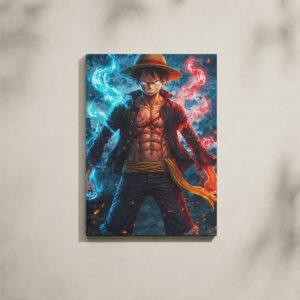 Alternative view of Luffy Canvas Art - Blue & Red Flaming Fists V2