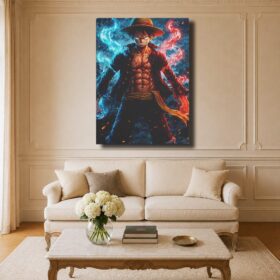 Luffy Canvas Art – Blue & Red Flaming Fists V2