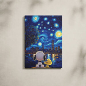 Alternative view of Cartoon Canvas Art - Snoopy Starry Night Van Gogh Style