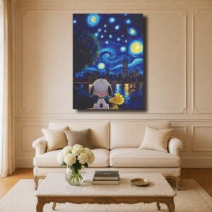 Cartoon Canvas Art - Snoopy Starry Night Van Gogh Style