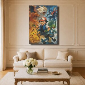 Pokémon Canvas Art - Ash & Starter Team Poster