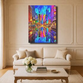 Pop Art Canvas Art – Colorful Neon New York Skyline