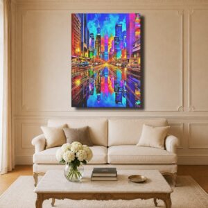 Pop Art Canvas Art - Colorful Neon New York Skyline