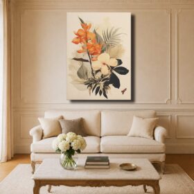Botanical Canvas Art – Plant Collage on Beige Background