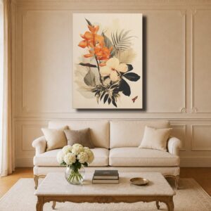Botanical Canvas Art - Plant Collage on Beige Background
