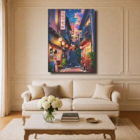 Japanese Canvas Art – Lofi Alleyway, Lanterns & Twilight