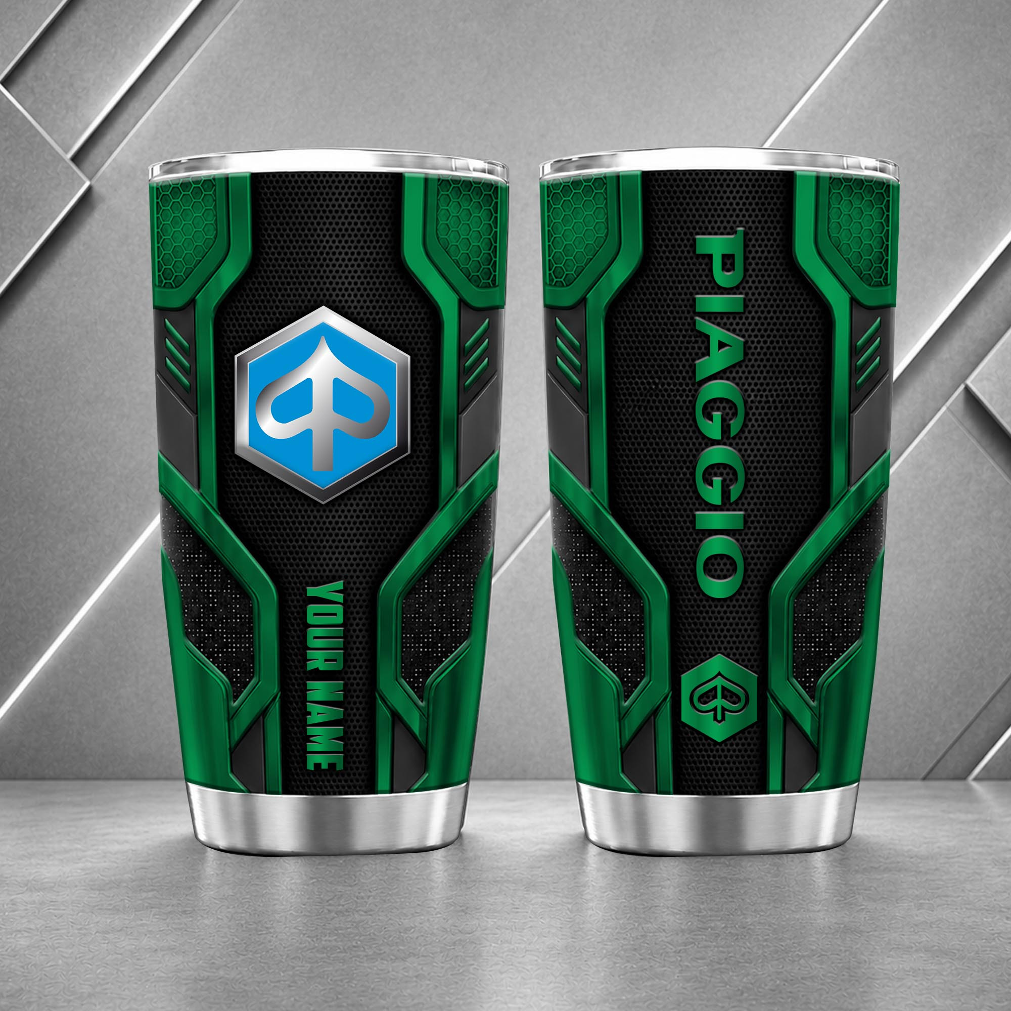 Piaggio 20oz Tumbler | 3D Carbon Armour Biker Travel Mug - Image 3